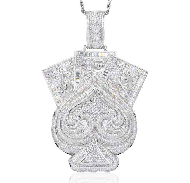 UCCIYO Iced Out Ace of Spades Pendant for Men, Oversized Royal Playing Card CZ Hip Hop Jewelry, Gold Tone Copper, Fits 20mm Cuban Chain, Pendant Only [CZP1217]