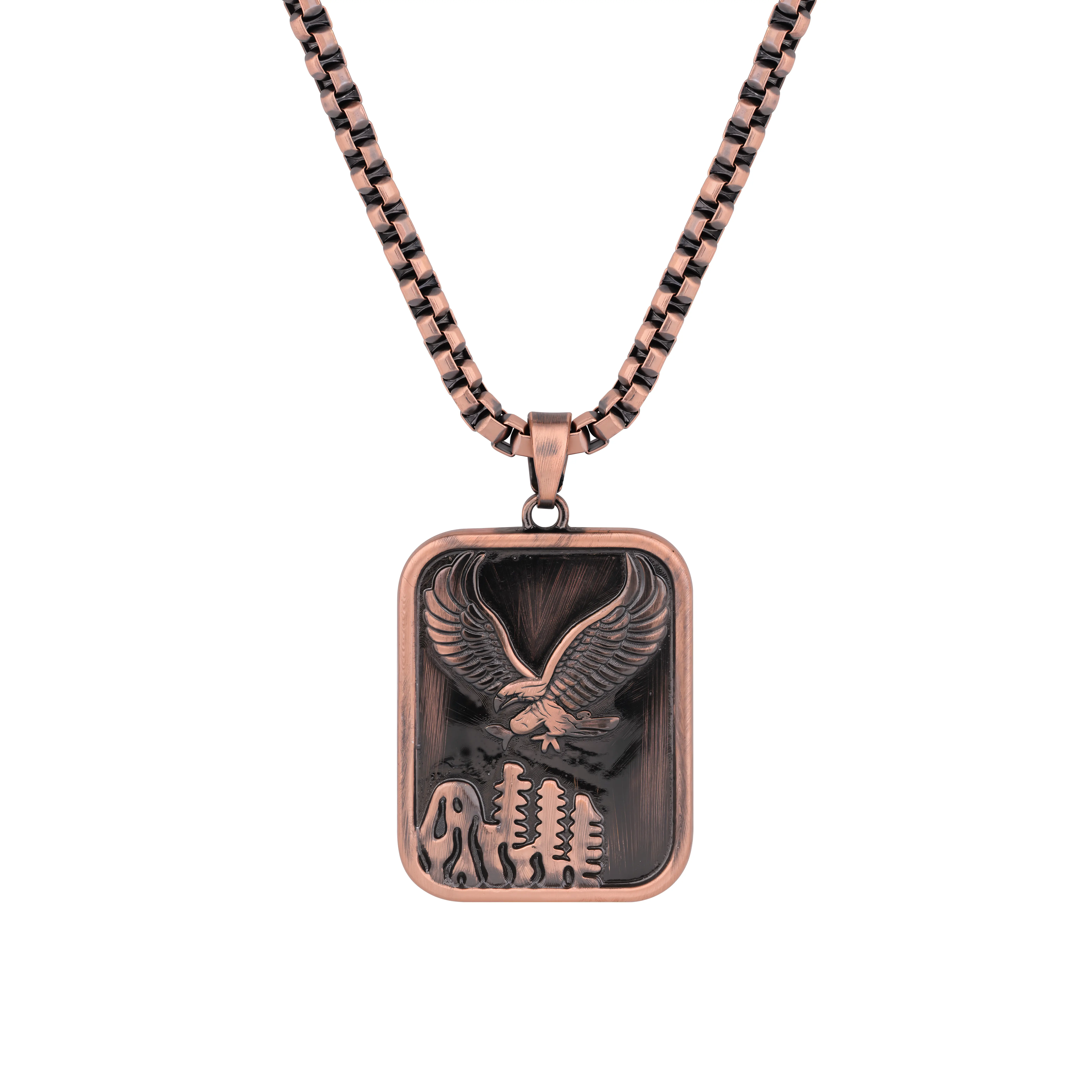 Nandudu Male Pure Copper Eagle Pendant Necklace with Thick Links Heavy Chain & OT-Clasp, Modern Magnetic Bangle for Men Everyday Wear Statement Jewelry