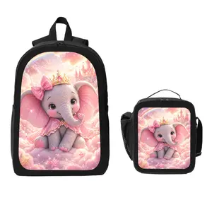 Cute Adorable Elephant Backpack and Lunch Bag Set Bundle Large Capacity Backpack with Insulated Lunch Tote Lightweight Durable Multi Pocket Design Comfortable Shoulder Straps Travel Daily Use Organizer Stylish Matching Set Unisex