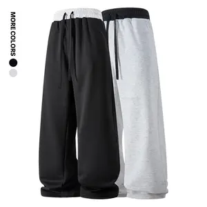 Plus Size Grey Baggy Wide-Leg Cotton Jogger Pants Track Elastic Drawstring Casual Sports Pants Vibes Soft Motion Straight-Leg Chic Sweat Pants.
