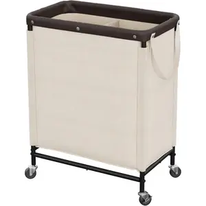 2 Section Laundry Hamper, Rolling Laundry Cart with Wheels and Handles, Double Laundry Sorter for Laundry Room Organization & Storage, 26.4 Gal(100L), Beige