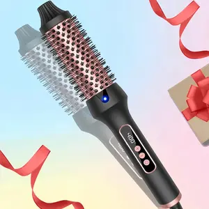 3-In-1 Heated Round Brush, Thermal Brush,Straightening Curling & Combing Brush 3 in 1,9 Temp Electric Heating Curling lron, HairStyling Tool for Women & Girls, ldeal Gift for Halloween,Christmas, Black Friday, New Year Hair Straighteners