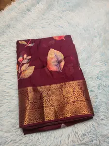 Women's  Magenta color, High quality Banarasi border Georgette Marshmello Saree.