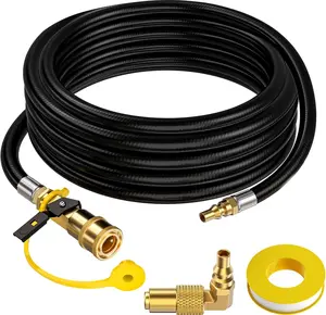 Alloxity 20 FT RV Quick Connect Propane Hose for RV to Grill, LP Quick Connect Propane Hose with Elbow Adapter for 17" and 22" Blackstone Griddles, 1/4" Shutoff Valve & 1/4" Male Full Flow Plug