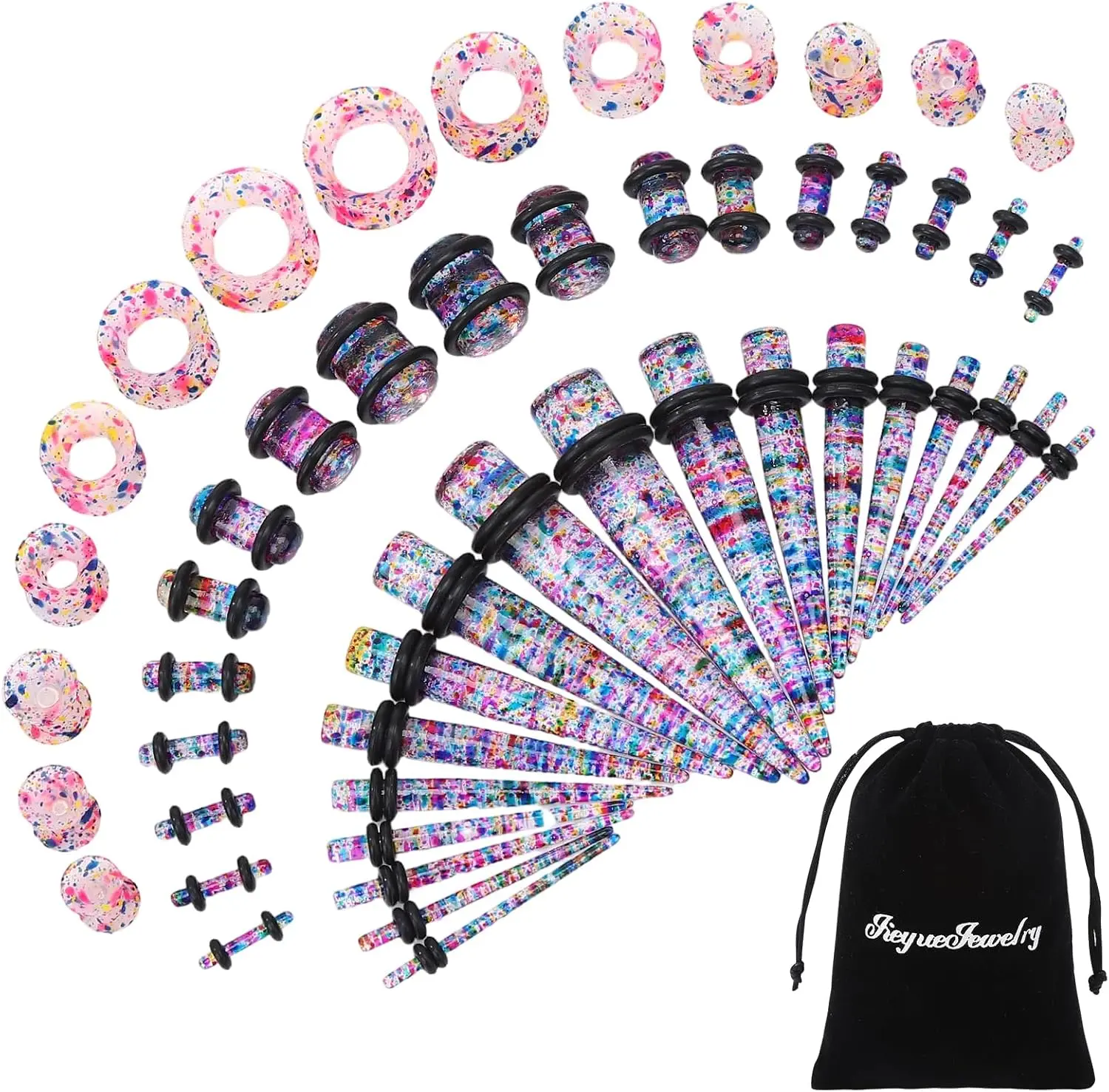 JieyueJewelry 50/54 Pcs Ear Stretching Kit 14G-00G | Acrylic Tapers & Plugs with Silicone Tunnels, Ear Gauges Expander Set Body Piercing Jewelry for Women and Men