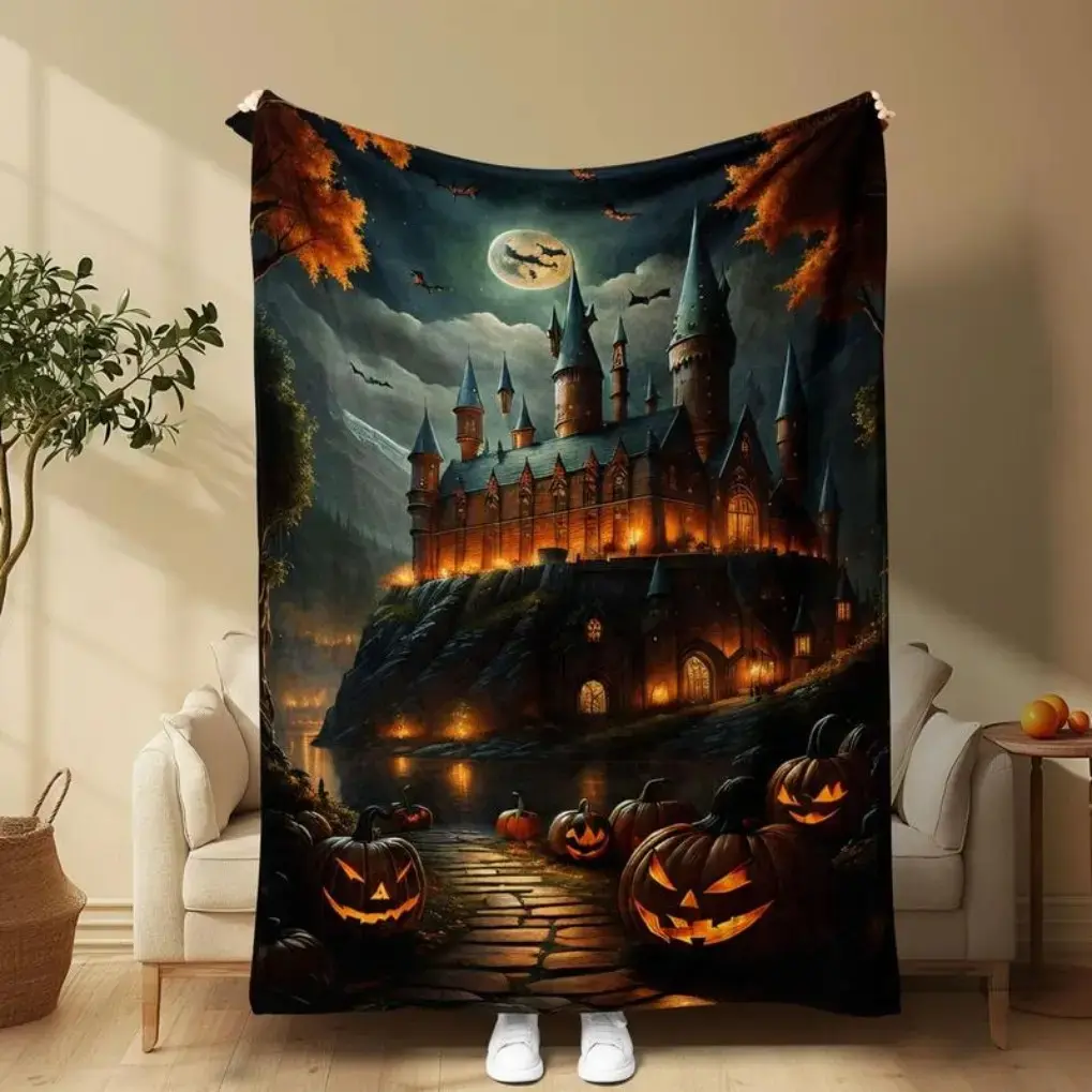 Hogwarts Castle Pattern Blanket, Soft Comfortable Throw Blanket, Halloween Cool Bedroom Bedding Blankets, Warm Napping Blanket for Home Office Travel, Christmas Gifts, Christmas Decorations, Lightweight Cozy Bla