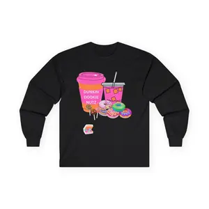Dunkin' Donuts Themed Long Sleeve Tee, Perfect for Coffee Lovers, Gift for Tea Enthusiasts, Casual Wear, Fun Foodie Apparel