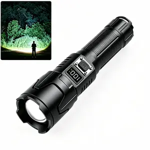 30W White Laser Tactical Flashlight - 2200 High Lumens, OLED Smart Power Display, Type-C Rechargeable & Power Bank, Telescopic Zoom, Includes 3000mAh Battery for Camping & Emergency