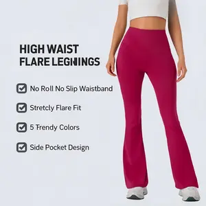 High Waisted Flare Leggings with Pockets Tummy Control Bootcut Yoga Pants for Women Butt Lifting Slimming Workout Flare Pants for Gym Casual No Roll No Slip Waistband Stretchy Fit