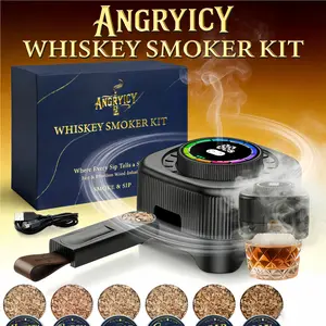 Electric Whiskey Smoker Kit with 6 Wood Chips, Built-in Lighter, Cocktail Old Fashioned Bourbon Drink Smoker Kit, No Butane Needed, Stocking Stuffers Christmas White Elephant Gifts for Adults Men