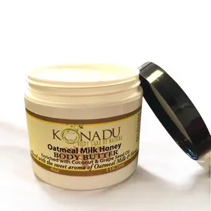 KONADU Oatmeal Milk Honey Body Butter 4oz 118.2ml Enriched with Coconut & Grape Seed Oil Calming Moisturizing Gentle Formula for Soothing & Hydrating Skin - Moisturizer