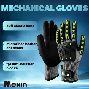 LBST-01-1 Pair Mexin Heavy Duty TPR Work Gloves, Mechanic's Gloves With Breathable Spandex Back, Touchscreen Fingertips, Non-Slip Grip, Maintenance