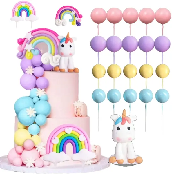 23 PCS Silicone Cartoon Unicorn Cake Topper Set - Odor-Free Unicorn Sculptures, Rainbow Decor, Happy Birthday Banner, Balloons - Party Cake Decorations, Birthday Gift Ideas
