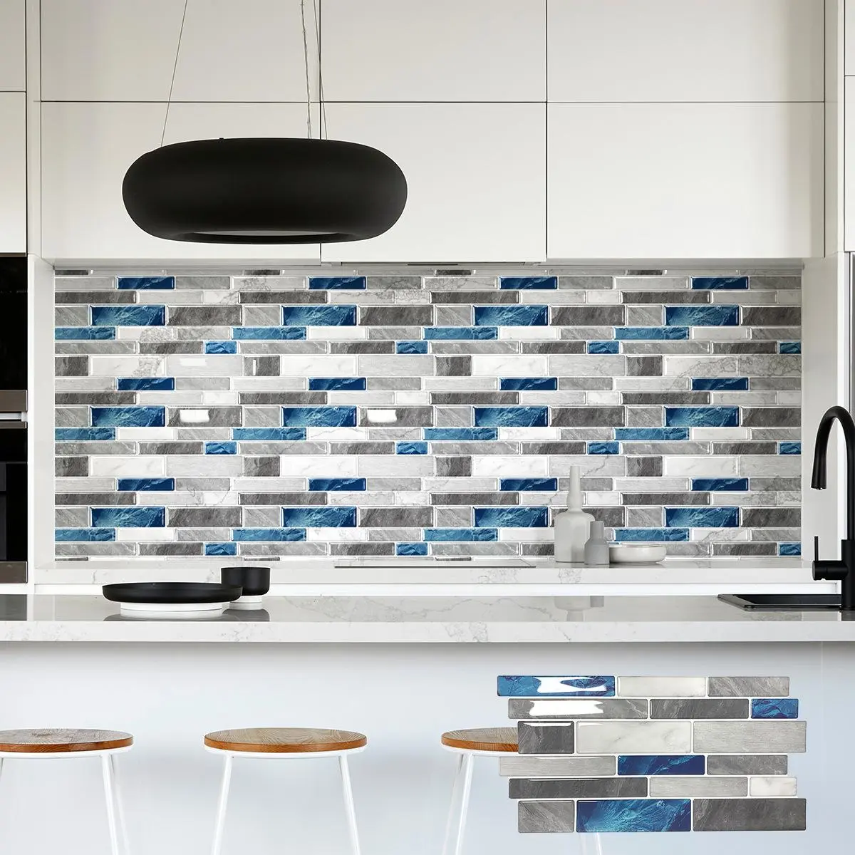 Aadesh 3D Mosaic Gemstone Blue Drip Wall Decal, Self-Adhesive with Backing Stereo Surface Wall Decorative Sticker, 12 inch x 6 inc