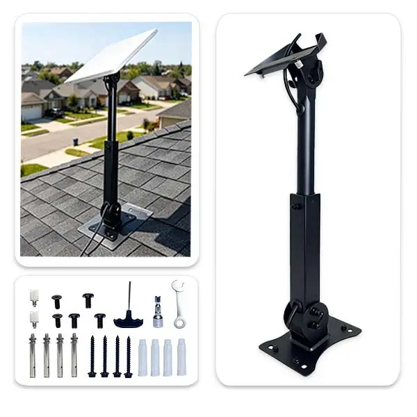Metal Starlink Mini Roof-Wall Mount Bracket Hardware - Adjustable Height Pole, Adjustable Angle, 360° Rotation, Space-Saving, Easy to Install Outdoor Accessory for Compact Starlink Mini Dish, Residential Users, Optimal Signal Adjustment