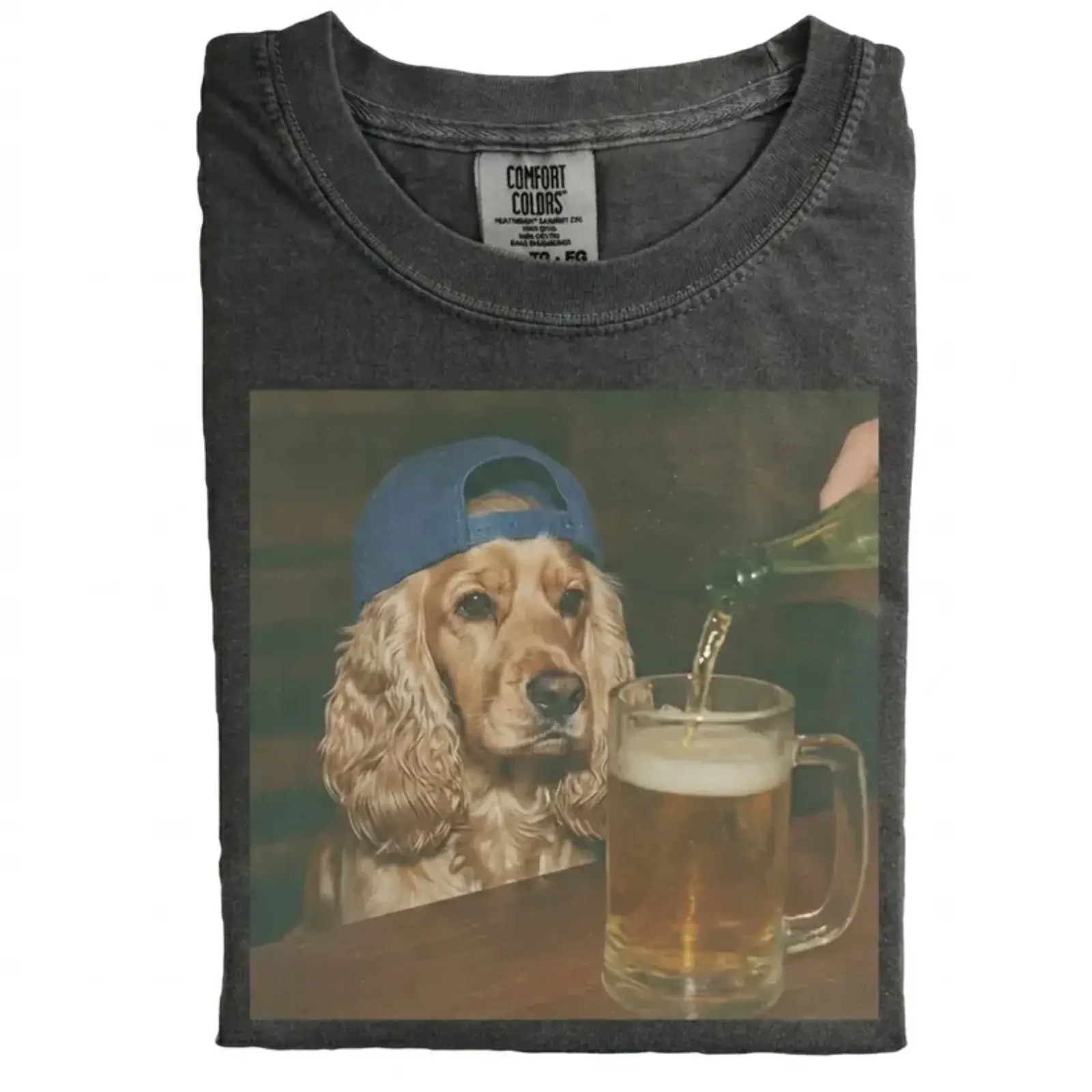 Cocker Spaniel Drinking Beer Comfort Colors T-shirt, Vintage 90s Funny Edgy Dog Meme Tee, Unisex Fit Design, Casual Streetwear, Gift for Dog Lovers