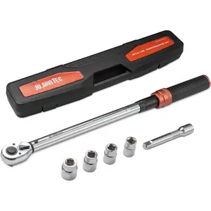 6- 1-1/2" Drive Click Torque Wrench Set, 40-210Nm (+-3% Accuracy), Master Torque Wrench Kit, Includes CR-V Sockets (17/19/21/24mm) & 5" Extension Bar, 72- Ratchet