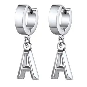PROSTEEL 3D Initial 26 Letters Dangle Hoop Earrings Stainless Steel Alphabet A-Z Letters Drop Earrings Everyday Jewelry Unisex For Men Women Gift Box