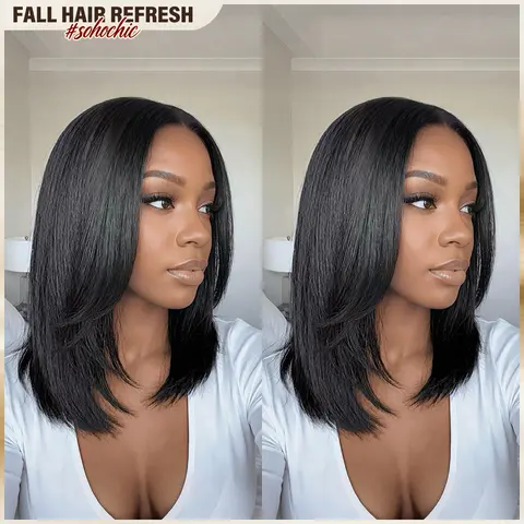BGMgirl 9x6 T-Part Yaki Straight Wear Go Glueless Human Hair Wig, Layered Bob with Drawstring, Pre-Cut Lace, Pre-Plucked Hairline & Pre-Bleached Knots, Beginner Friendly #sohochic #TikTokShopFallDealsForYou