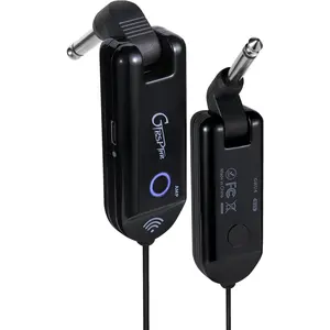 GWU4 UHF  Guitar System 4 Signal Channels Rechargeable Transmitter and Receiver, Auto Match, Low Latency, 100  Range,  Connection for Electric Guitars Bass and More (Black)
