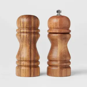 2pc Acacia Turned Salt Shaker and Pepper Grinder Set