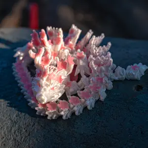 3D Printed Cherry Blossom Dragon – 11.8in Realistic Articulated Dragon Fidget Toy, Desk Décor and Collectible (White Pink)