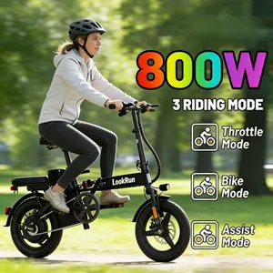 LookRun Foldable Electric Bike 800W Peak Power 22 mph Speed 60 Mile Range Explosion-Proof Tires Rear Disc Brake Dual Seats for Campus Commutes & Leisure E-Bike Folding Suspension elect ic