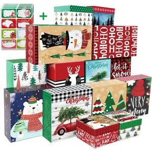 16 decorative Christmas Gift Wrap Boxes Bulk with Lids for Wrapping Extra Large Clothes and 80 Christmas Stickers(Assorted size for Shirts, Robes, Coats, Sweaters, clothing and xmas Holiday Present)