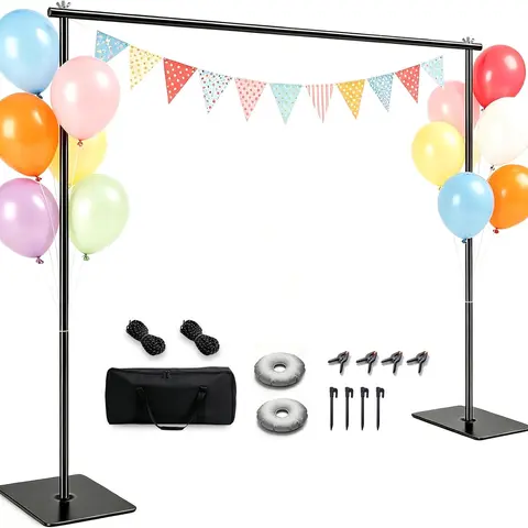 Backdrop Stand,10x7ft(WxH) Adjustable Photo Background Stand with Upgrade Rod,Heavy Duty Flat Base,Metal Pipe and Drape Frame for Wedding,Birthday Party,Decorations,Photography Studio