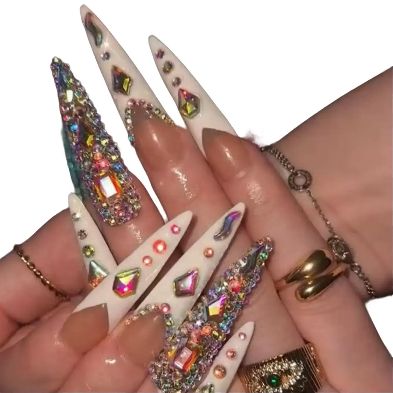 Nailrosy 10Pcs Handmade Press on Nail Sets - Diamond Teardrop Rhinestone Stiletto Glossy, Includes File, Reusable Wear for Party & Daily Use, Diy Nails Art, Elegant Rhinestone Decorated, French Bling, Beauty Products, Easy Nail Art