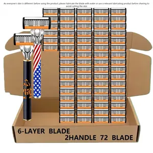 Classic Men's Razor with 72 Ultra-Sharp Blades, Progressive Design for Safe and Smooth Shaving, Includes 2 Non-Slip Handles, Perfect Gift