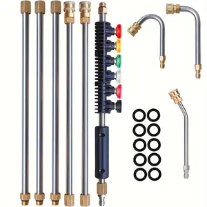 4000 PSI Pressure Washer Extension Wand Upgrade Power Washer Lance With 6 Nozzle Tips, 30 ° , 90 ° , 120 °   Curved Rod, 1/4" Quick Connect, 9 Pack