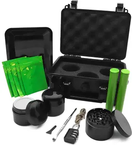 Smell Proof Storage Box - ABS Plastic Storage Container with Lock - Portable Waterproof Box - Black Padded Storage Box - 14 Piece Accessories Kit Set Suit for Travel Gifts