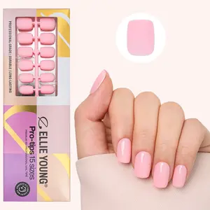 ELLIE YOUNG PRO-TIPS Short Square Solid Pink Tips, 150pc Press-On Nails Kit – 15 Sizes, Matte Gel Acrylic Look, Soft Gel DIY Extensions, Diy Nail Art