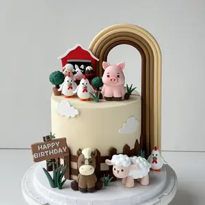 Farm Animal Birthday Cake Decoration Set, Soft Gel 3D Pig Horse Sheep, Kids Party Baking Accessories, Complete Kit for Fun Celebrations