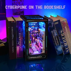 Cyberpunk DIY Book Nook Kit: Futuristic Miniature Diorama.