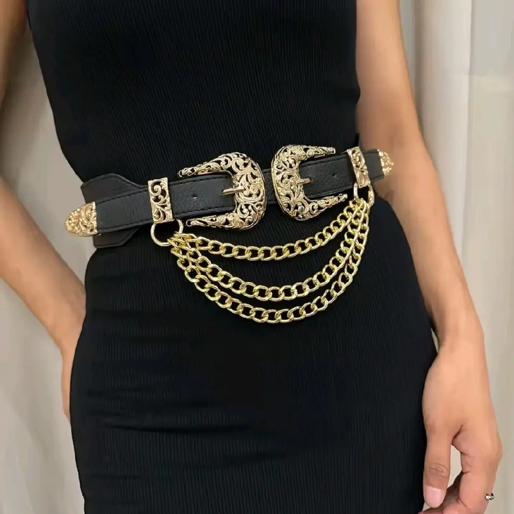 Gold Chain Belt with Double Buckle - Sleek Design & Metal  display picture 1