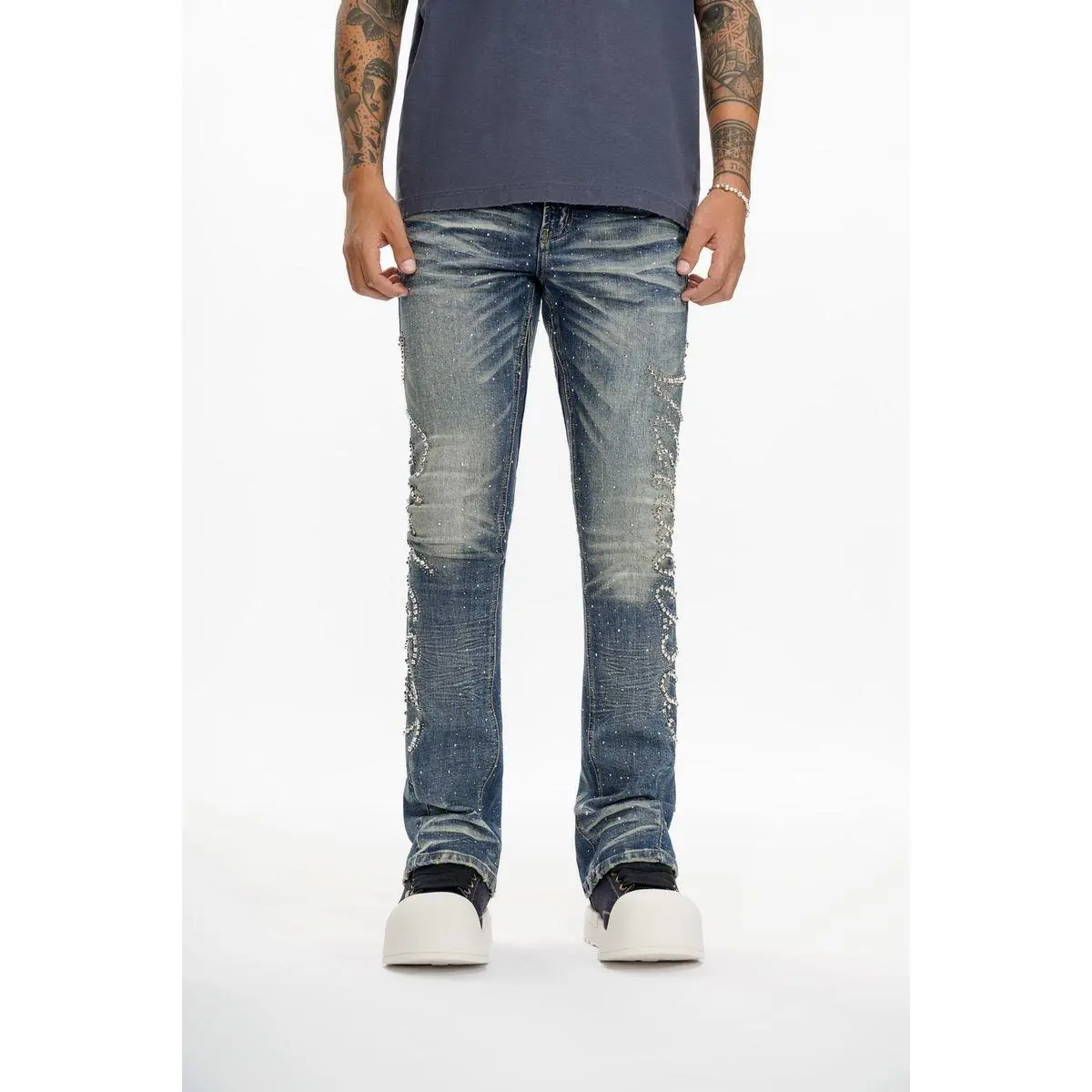 Valabasas LATTICE DARK BLUE STACKED JEAN