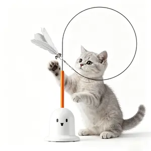 Interactive Suction Cup Cat Feather Wand with Bell, Self-Entertaining Toy for Cats