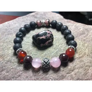 Attract Love bracelet - Heart Chakra - Crystal Healing Jewelry - Rhodonite - Rose Quartz - Red Agate - Amethyst