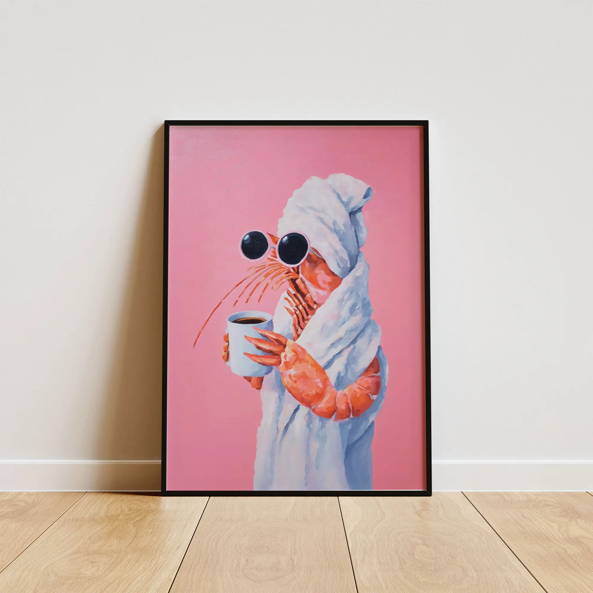 Shrimp Kitchen Poster, Vibrant Seafood Wall Art Print, Whimsical Girly Kitchen Decor, Dopamine Home Decor
