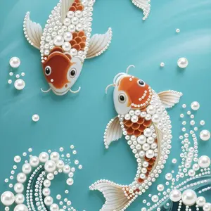 New Pearl Painting Fish Theme Frameless DIY Handmade Diamond Art Canvas, Bedroom Decor, Living Room Wall Hanging, Gift for Girlfriend