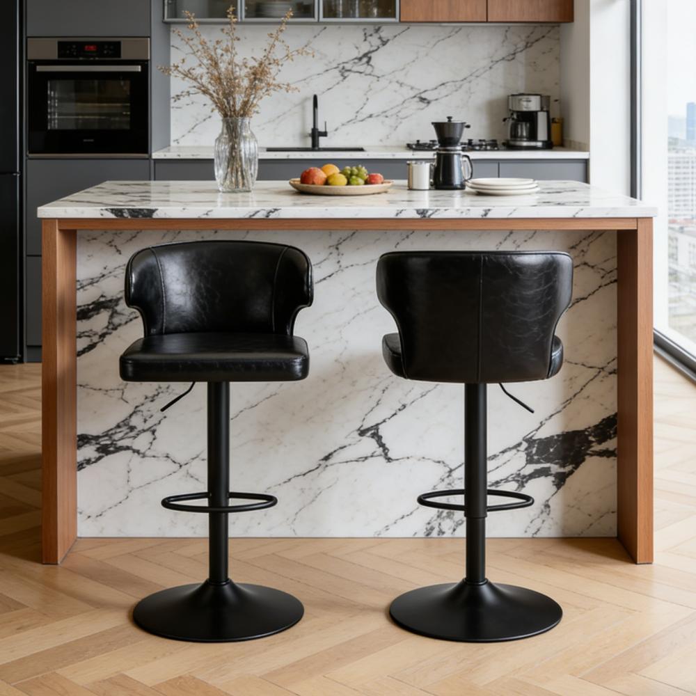 Modern Adjustable Swivel Bar Stool with PU Leather Backrest, Height Adjustable Bar Chair for Kitchen Counter & Dining Room, 300 LBS Weight Capacity