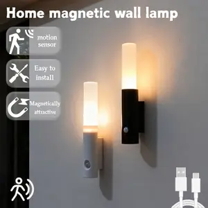 Smart Motion Sensor Night Light, USB Rechargeable Magnetic LED Wall Lamp, Easy Installation, Portable, Suitable for Hallway, Bedroom, Stairs, Bathroom