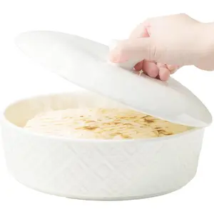 Tortilla Warmer, Embossed Tortilla Holder Servers with Lid, 8.8 Inch - Taco Tuesday, Taco Bar, Microwavable Storage Container, Ceramic Bread Warmer Pancake Warmer - Oven Safe, White