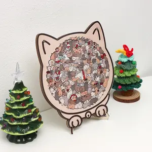 Adorable Cat Shaped Wooden Jigsaw Puzzle Set, DIY Relaxing Toy, Perfect Holiday Gift, Home Decoration, Unassembled Natural Wood