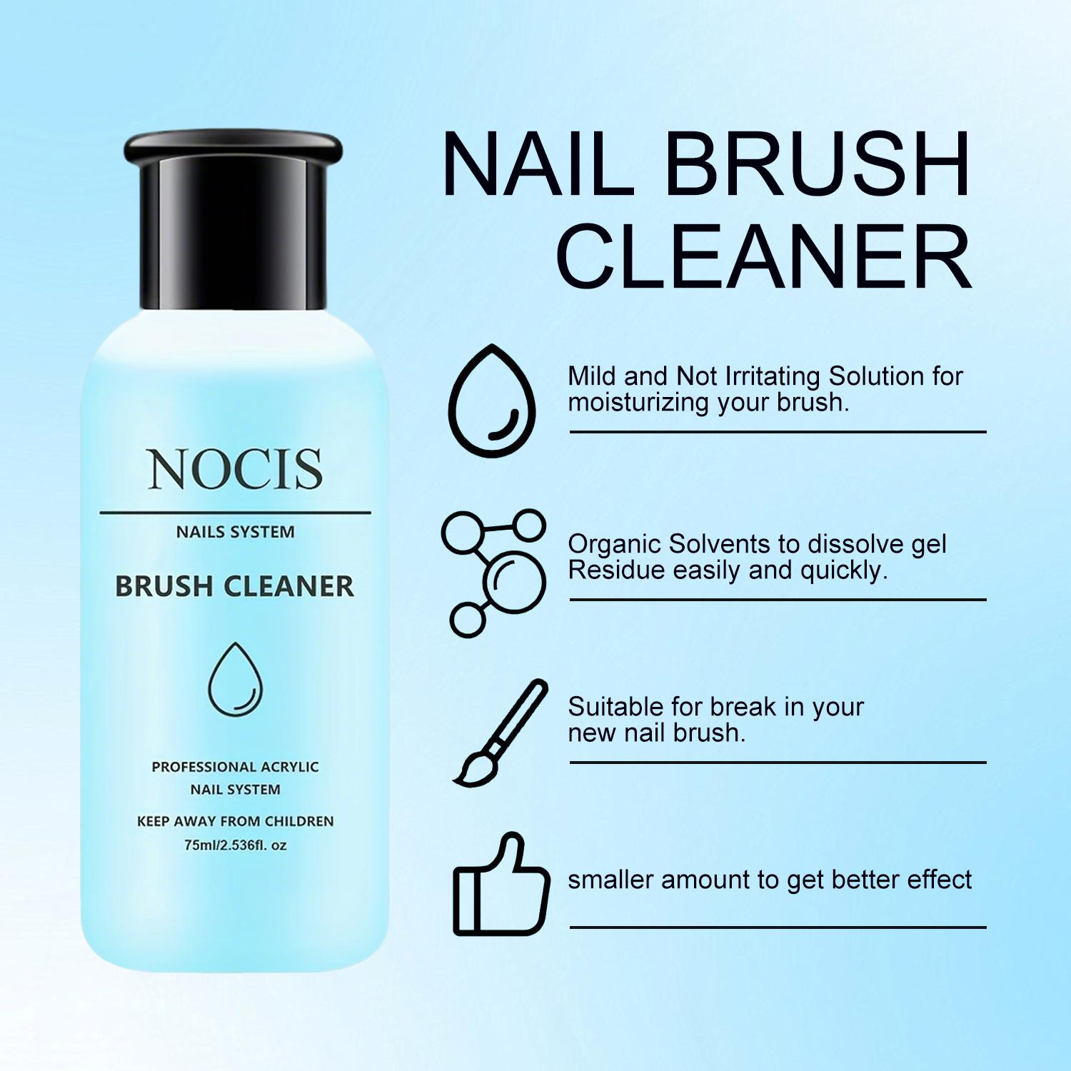 2Pcs 75ml Nail Brush Cleaner, Professional Acrylic Nail Brush Cleaner Solution, Nail Art Brush Restorer & Cleaner for Gel Polish, Acrylic Liquid, Nail Glue, Residue Remover, Manicure Tool Cleaner for Nail Techs