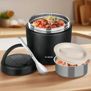 Thermo for Hot  40oz, Vacuum Insulated  Jar for Adults, Stainless Steel Soup Thermo Wide Mouth Leakproof Lunch Containers with Spoon for School Office (Black)