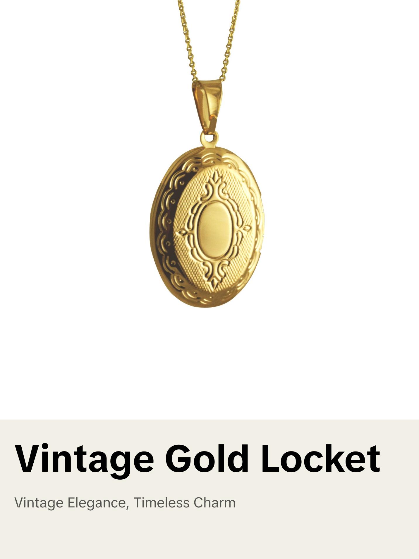 Gold Vintage Style Oval Locket Pendant