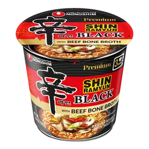 Nongshim Shin Black Cup – Premium Spicy Korean Ramen (6 Pack) | Deep Bone Broth Flavor in a Convenient Cup